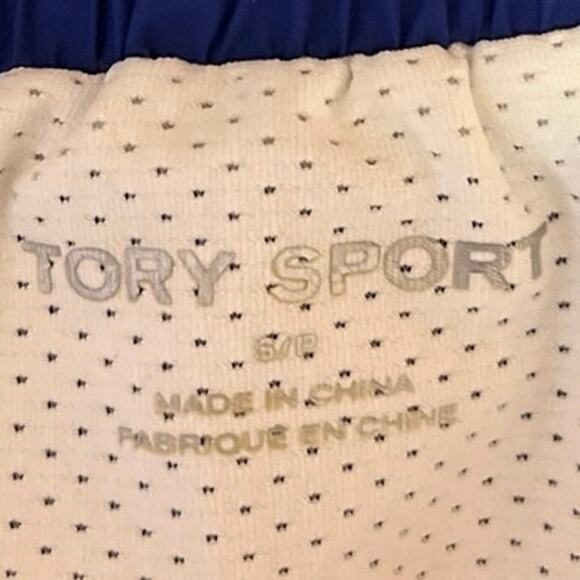 Tory Burch Sport Blue High Rise Drawstring Striped Trim Athletic Short Size S - Picture 4 of 4